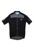 The Elite Pursuit Jersey is a high-performance black cycling jersey with short sleeves, gray shoulder panels, a full front zipper, and a white left chest logo, designed for excellent moisture management on your rides.