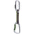 The Camp USA Gym Safe Express Plus Quickdraw features a straight-gate carabiner on top, a sewn nylon sling in the middle, and a bent-gate gym safe carabiner with a green accent at the bottom.