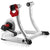 The Elite Qubo Power Fluid Trainer is a white indoor bike trainer stand with red and black accents, featuring smooth magnetic resistance and an Elastogel roller that reduces noise, designed for optimal indoor cycling performance.