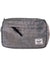 The Herschel Supply Company Chapter Travel Kit is a rectangular gray bag made from recycled fabric, with a front zipper pocket, black zipper pull, and a white Herschel logo patch on the lower right corner.