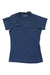 The Smartwool Mens Merino Sport 150 Tee is a blue, short-sleeved running shirt for men with a round neck, made from breathable merino wool and offering UPF 20+ sun protection. Laid flat against a white background, it shows slight wrinkles.