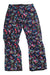 Boulder Gear Ravish Insulated Pants in a vibrant multicolored camouflage pattern—blue, pink, green, red, and black—are displayed against a white background.