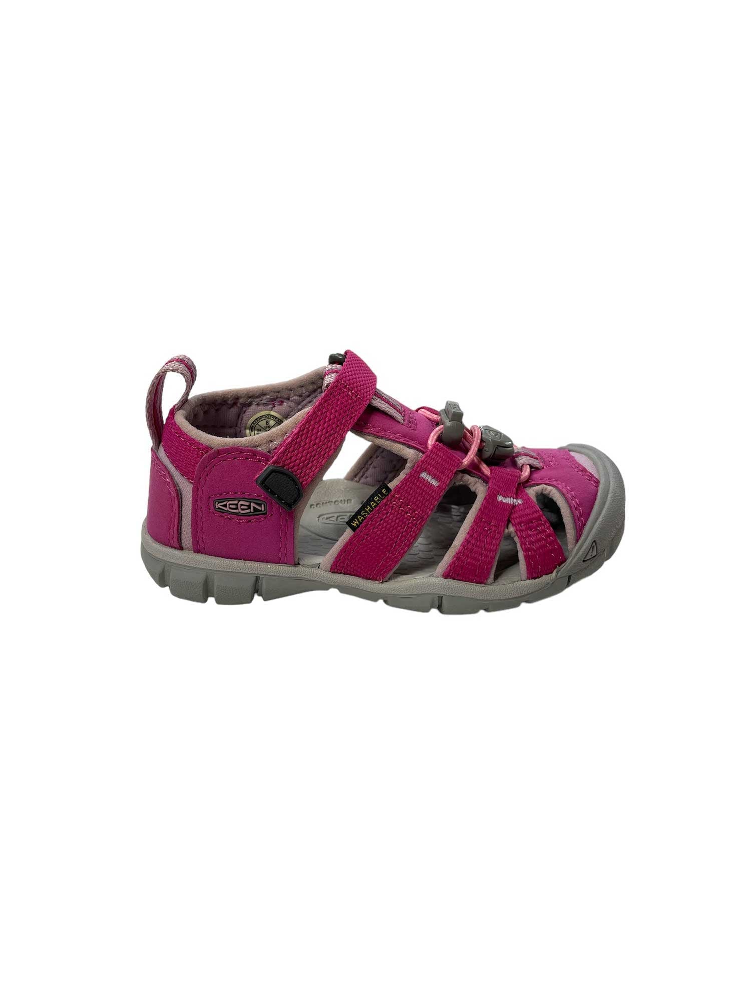 KEEN Seacamp II CNX kids sandal, fuchsia pink with gray straps and dark sole