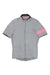 The Rapha Mens Super Lightweight Jersey is a light gray short-sleeve cycling top with a front zipper, high collar, and pink stripe on the left sleeve. "Rapha" is embroidered in pink on the chest.