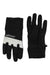 The Spyder Womens Speed Fleece Glove is a black ski glove with a white stripe and SPYDER branding; it features white line patterns on the palm for touch screen use, making it ideal for cold weather.