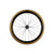 A black bicycle wheel with a deep carbon rim and yellow ENVE SES Tubeless Ready Tire, featuring the ENVE logo and evenly spaced spokes, offers excellent road grip and is shown against a white background.