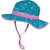 The Sunday Afternoons Kids Clear Creek Boonie is a teal, wide-brim sun hat with UPF 50+, pink trim and strap, and a playful print of flowers, birds, and butterflies—perfect for sunny travels.