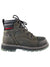The Wolverine Mens Floorhand Lx Cap Toe 6 Inch Boot - Soft Toe is a brown full-grain leather work boot with black accents, red stitching, rugged slip-resistant sole, reinforced toe, black padded collar, and bold red Wolverine branding on the side.