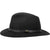 The Sunday Afternoons Rambler Hat is a black wool felt fedora with a wide brim and decorative black band featuring a small round metal emblem, offering stylish sun protection for any outing.