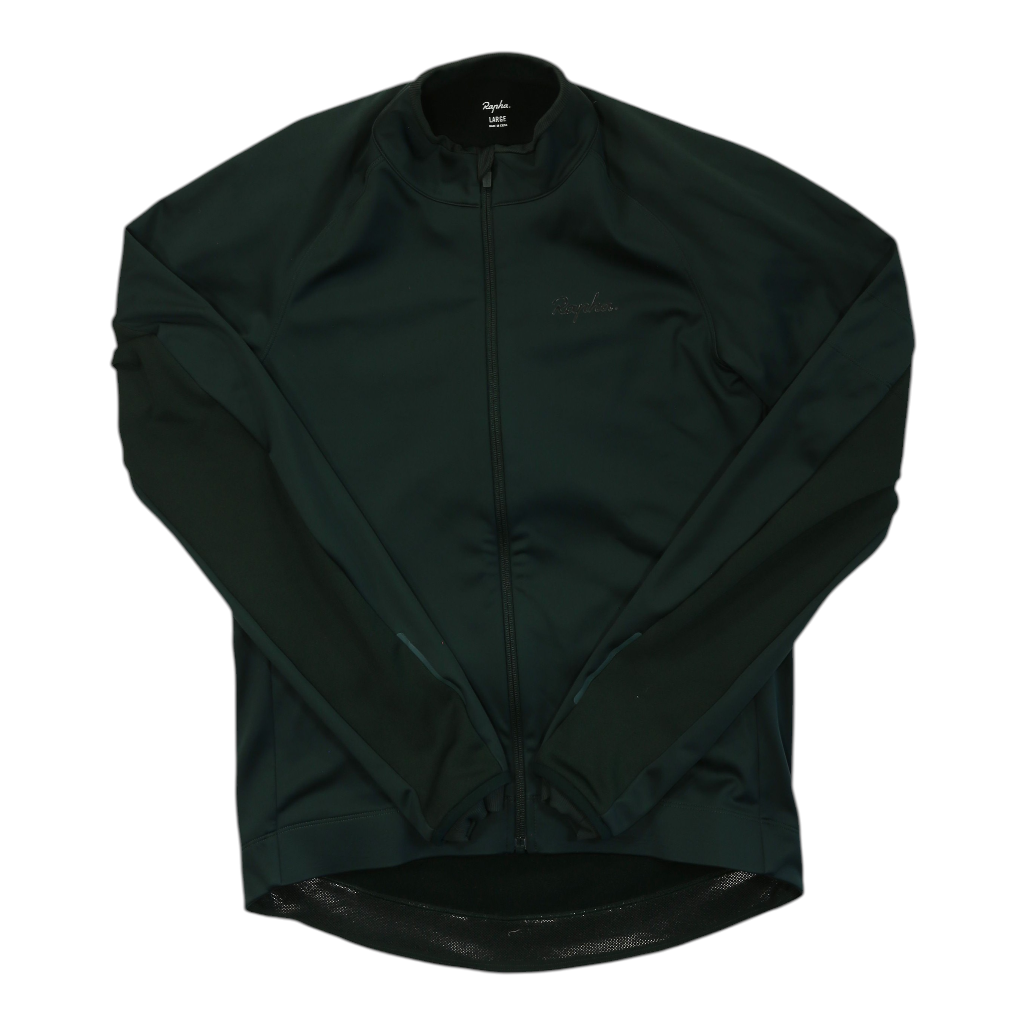 Men's full-zip winter cycling jacket, dark green, long sleeves, high collar