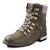 The Kodiak Women's Surrey II Waterproof Leather Boots feature rugged brown leather, metal eyelets, light laces, a gray padded collar, white stitching, and a sturdy wood-look sole with a slight heel—stylish and waterproof.