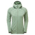The Montane Women's Protium Midlayer Hooded Fleece in Pale Sage features a full front zipper, long sleeves, two zippered pockets, and textured fabric for a fitted outdoor midlayer look. Displayed on a plain white background.
