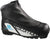 The Salomon RC Prolink Junior Kids XC Ski Boots are black with a zippered cover, white Salomon logo side panel, textured sole, and gray fleece lining at the top.
