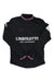 The Rapha Balmamion Club Jersey is a long-sleeve black cycling jersey with pink and white striped collar and cuffs, half-zip front, and "LAQUILOTTO DEL CANAVESE" in white text on the chest from our limited edition collection.