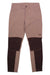 The Kari Traa Womens Thale Hiking Pant features a tan and brown two-tone design, reinforced knees and shins, front pockets, button closure, a small right thigh logo, and eco-friendly materials. Shown laid flat on a white background.