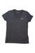 A short-sleeved, dark gray Under Armour Women’s UA Tech Solid V-Neck SS Top with moisture-wicking fabric and the logo on the left chest, laid flat on a white background.