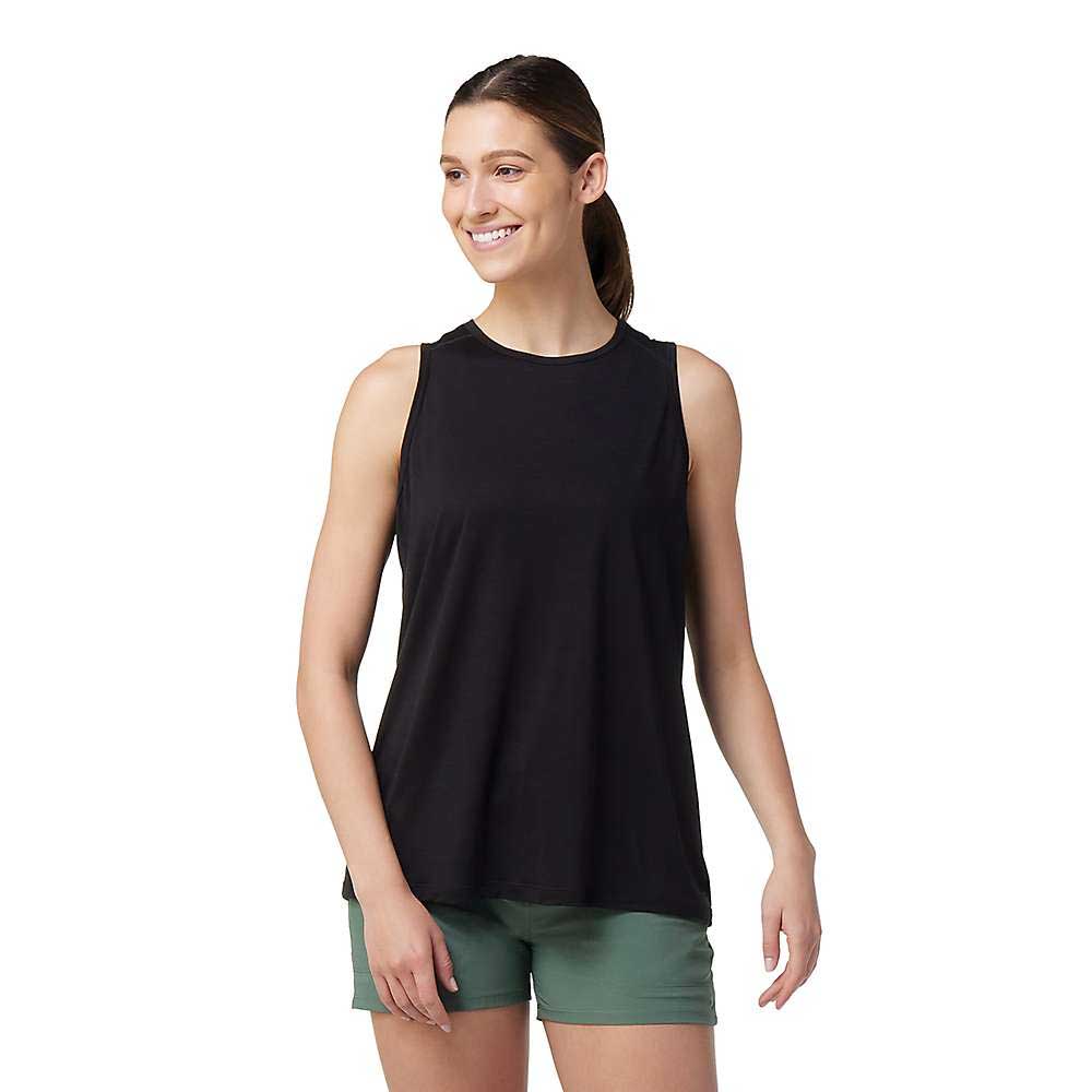 Women’s merino sport high-neck tank, sleeveless, black, relaxed fit
