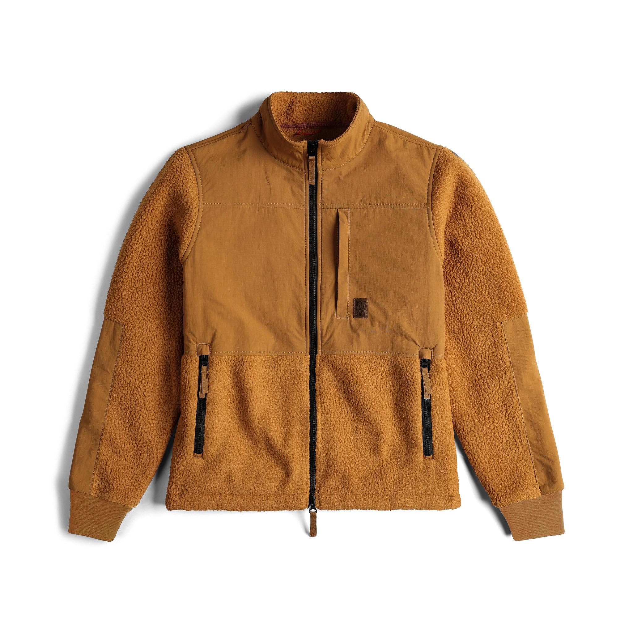The Women's Khaki Subalpine Fleece Jacket is a full-zip, eco-friendly fleece featuring tan nylon accents on the shoulders and sleeves for style, comfort, and sustainability.