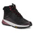 The Spyder Women's Trail Running Shoes Black Size 10 feature maroon and pink accents, a white and maroon sole, Vibram outsole branding, SPYDER on the side, a high ankle collar, and a zigzag design for standout style.