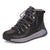 Spyder Men's Black Hiking Shoes feature gray laces, metal eyelets, a full grain leather upper, and a thick two-tone sole—designed for outdoor durability and adventure.