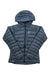 The Haglofs Womens Roc Down Hoodie is a dark gray, quilted puffer jacket with a Pertex shell, hood, front zipper, long sleeves, and the Haglöfs logo on the left chest. It's fluorocarbon free.