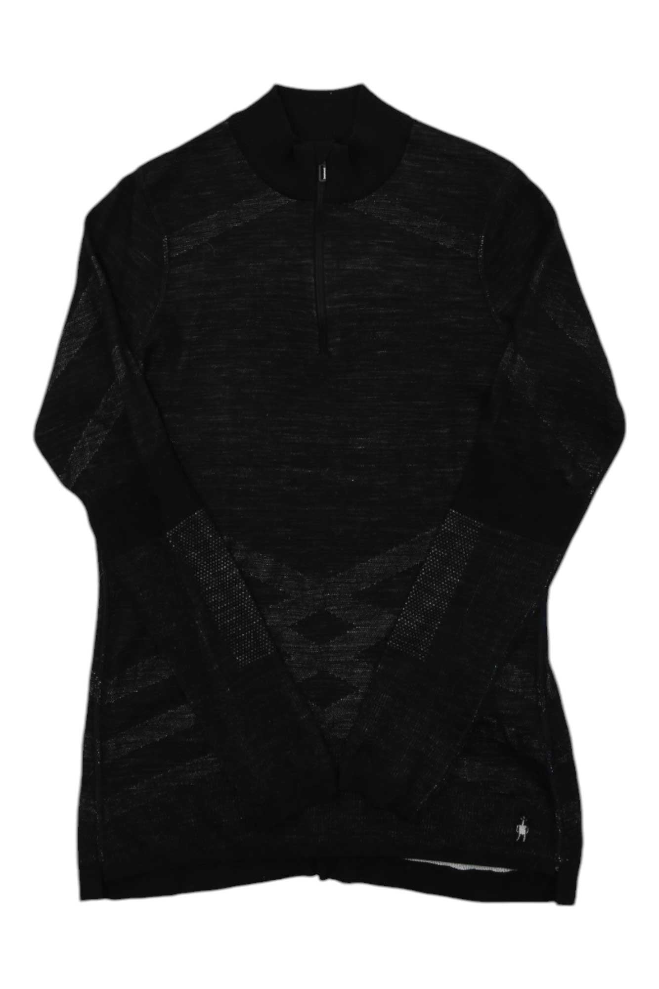 Smartwool women's black merino 1/4-zip thermal base layer top, textured knit