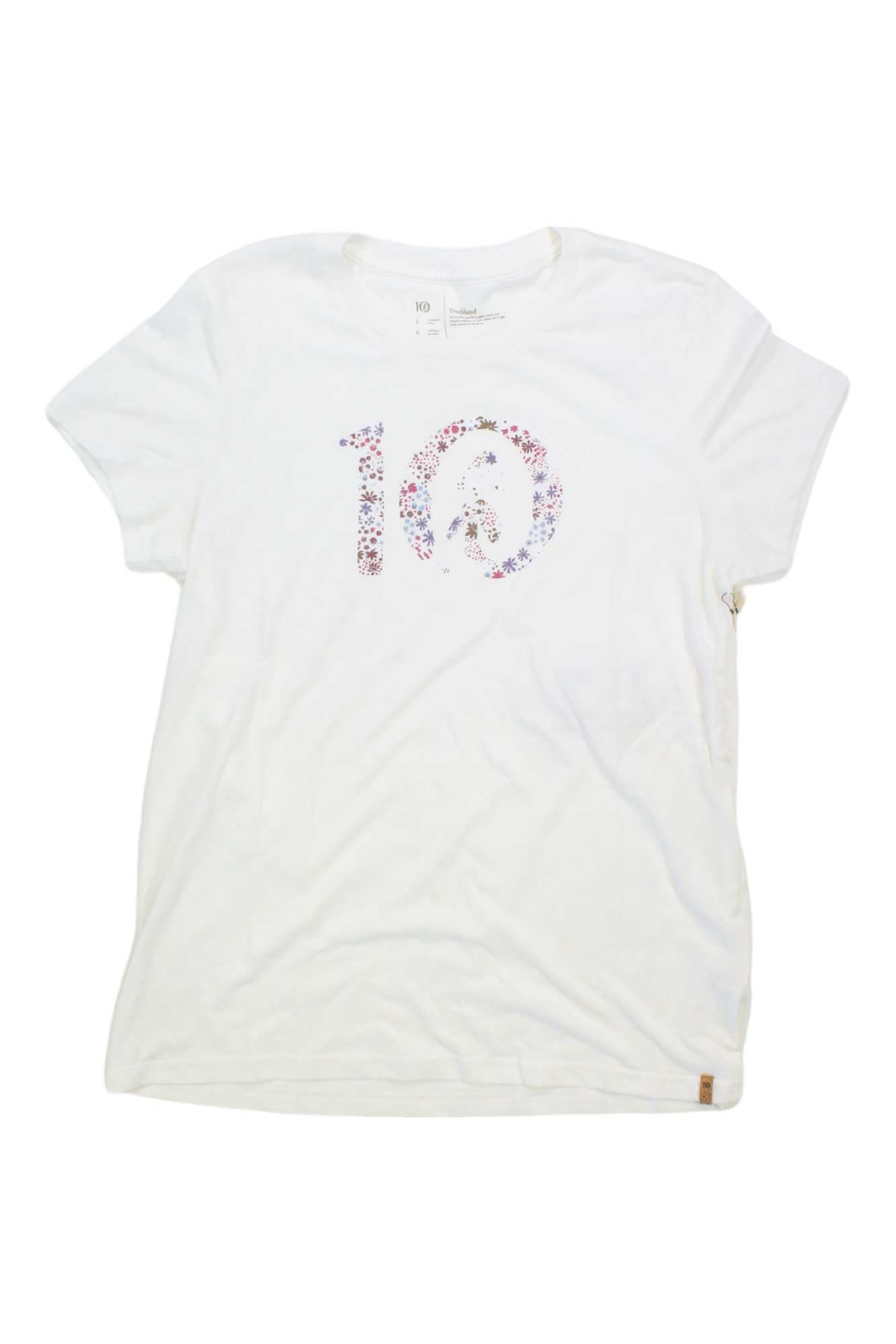 Women's crewneck T-shirt, white heather, short sleeves, sparkly number graphic