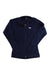A navy blue women's Helly Hansen Daybreaker Fleece Jacket with long sleeves and a small white HH logo on the left chest is laid flat on a white background.