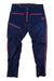 Men's indigo-blue hiking pants with zip fly, belt loops, and orange zip pockets
