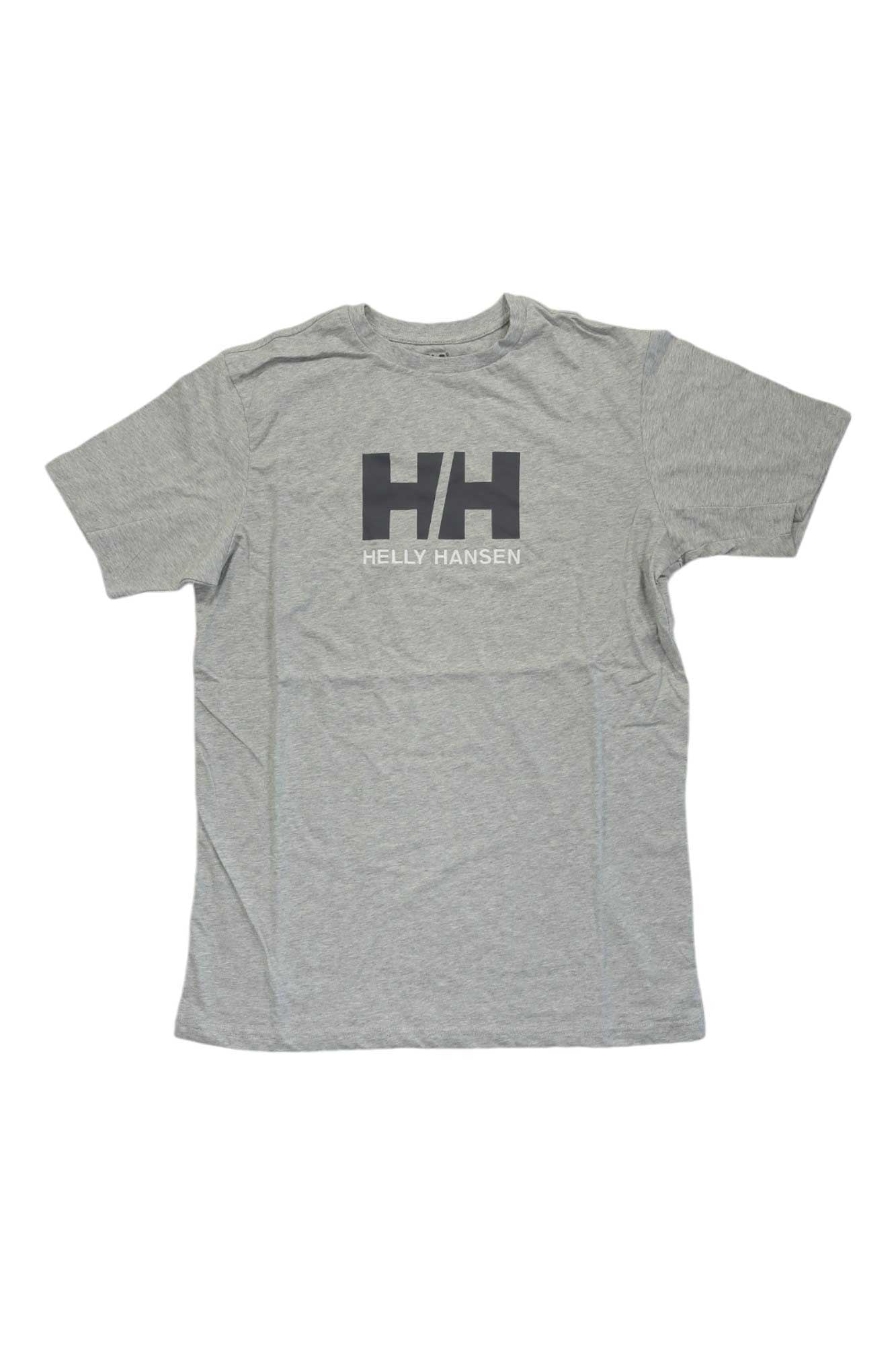 Men's grey melange HH logo T-shirt with chest HH and HELLY HANSEN print