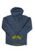 The Rab Mens Khroma Volition Jacket is a blue ski jacket with PrimaLoft insulation, a hood, front zipper, long sleeves, and lime green inner cuffs and lining, shown flat on a white background.