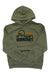 Olive green women's pullover hoodie with Marmot logo, drawstring hood, and pouch