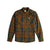 Mens plaid mountain shirt in dark brown, blue and tan checks; button front; chest pockets