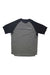 The Endura Mens Singletrack SS Jersey is a short-sleeve athletic shirt with a dark gray body, black raglan sleeves, moisture-wicking recycled fabric, a small white Endura logo on the left chest, and a slightly longer back hem.