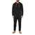 Hooded zip-front onesie with front pockets, black with white drawstrings