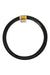 Black bicycle tire loop with small packaging label on top