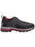 A single Garmont Womens Dragontail Shoe in dark grey and black with red accents is shown in side profile, featuring a textured sole and visible Garmont logo, set against a white background.
