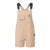 The Picture Womens Foday Stretch Romper features beige shorts, black adjustable straps, front pockets including a zippered one and a flap pocket, side buttons, rolled-up hems, and a small black-and-white logo tag on the front. Lightweight and breathable.