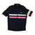 Lightweight cycling jersey, navy blue with full front zipper, white reflective band and pink accents