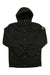 The Greenland Winter Insulated Jacket in black features front buttons, two chest flap pockets, two lower pockets, and a brown sleeve patch. Made from G-1000 Eco fabric, this men's winter outdoor jacket is shown laid flat on a white background.
