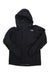 The Boys Resolve Reflective Jacket is a black, hooded zip-up waterproof jacket with long sleeves and The North Face logo on the upper left chest. Lightweight and casual, it's ideal for everyday wear.