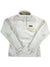 The Women's Re-Tool Snap-T Pullover by Patagonia is a cream-colored, long-sleeve Polartec fleece with a high collar, snap buttons, and a beige chest pocket featuring the Patagonia logo patch. It is shown laid flat on a white background.