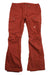 A pair of burnt orange Burton Womens Gloria Pant with zippered pockets, flared legs, and Thermacore Stretch insulation is laid flat on a white background.