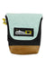 The Mountainsmith Trippin Pouch Waistpack features a tan bottom, black middle, light blue top, yellow zipper pull, and logo patch—ideal as a waistpack or crossbody pouch.