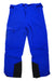 The Salomon Men's Brilliant Pant—waterproof insulated ski pants in bright blue with black reinforced inner ankle patches, zippered pockets, and adjustable waist tabs—are shown laid flat on a white background.