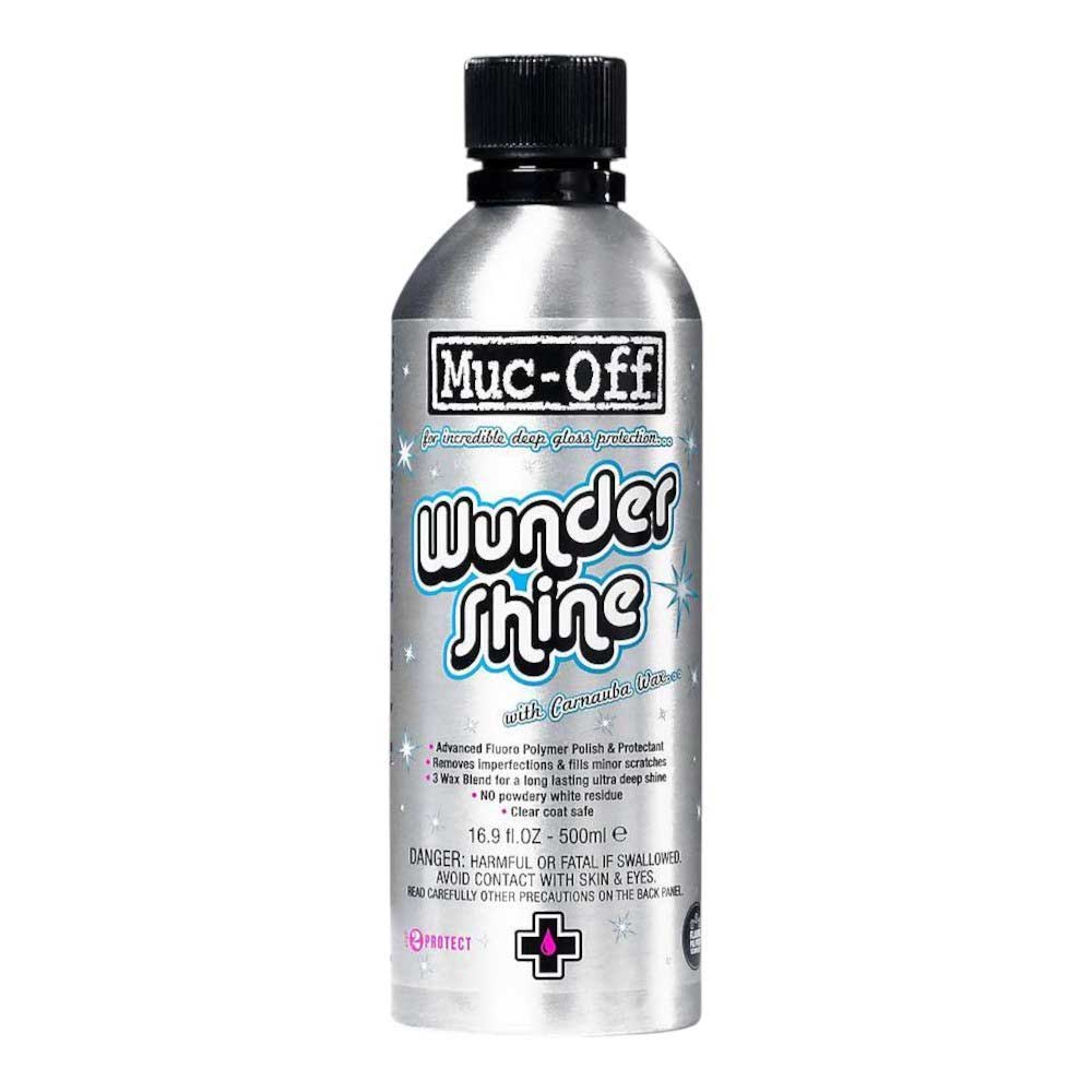 Muc-Off Wundershine cleaning bottle, silver with black cap and label