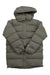 The Helly Hansen Womens Aspire Puffy Parka is a long, olive green quilted jacket with a hood and front closure—perfect synthetic insulation for winter warmth, shown on a plain white background.
