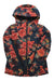 Women’s hooded floral jacket with long sleeves and front zipper closure