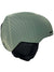The Oakley Mod1 Helmet features a matte green finish, sleek geometric white line patterns, black ear covers, and a smooth skate-style shape for a modern look on the slopes.