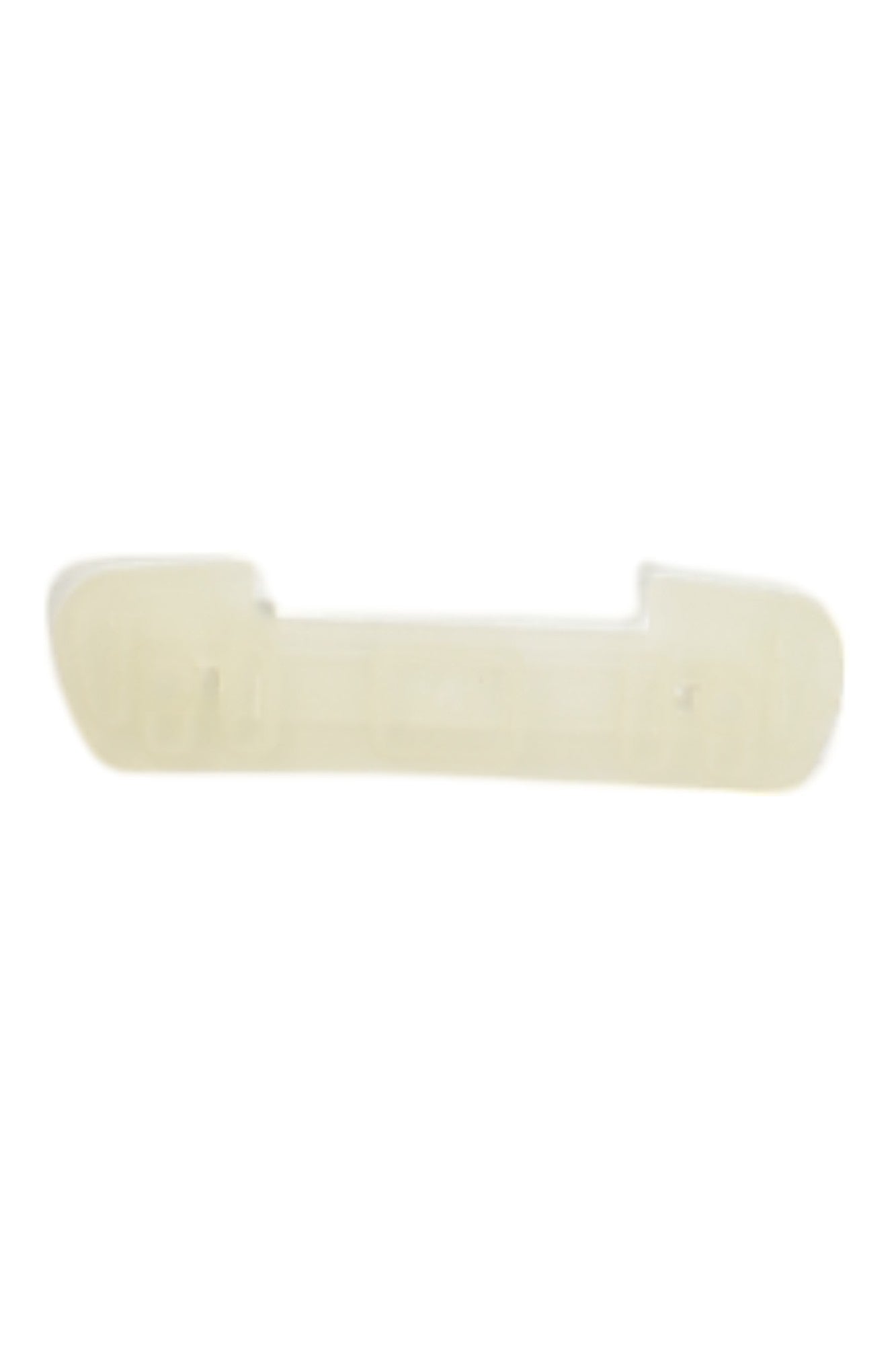 A translucent, rectangular plastic piece with rounded corners and a center indentation, identified as Yakima Replacement Parts for rack systems, shown against a white background.